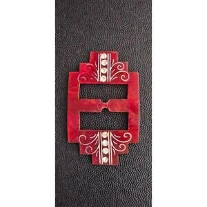 ART DECO Red Belt Buckle With Rhinestones 2 3/4 Inch